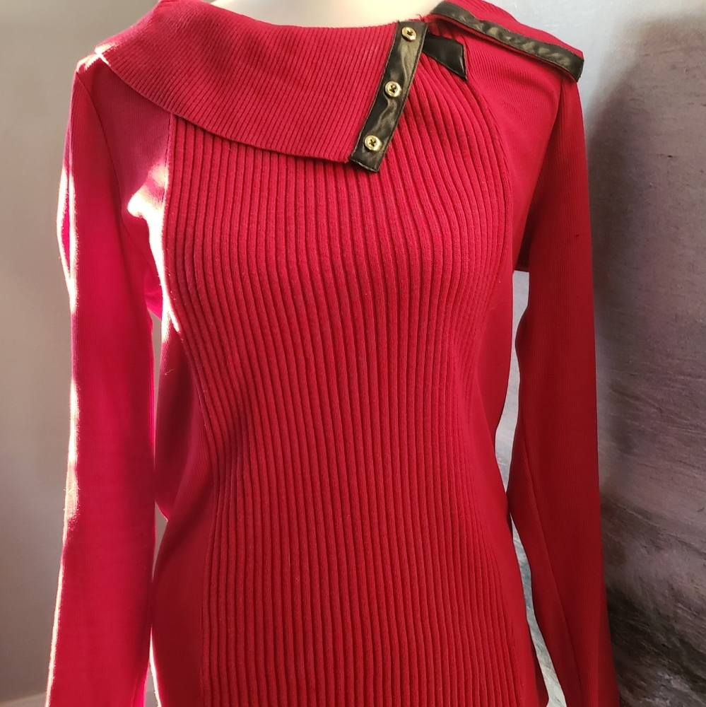 Rafaella Women's red cowl neck sweater with black trim